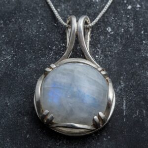Rainbow Moonstone Round Pendant